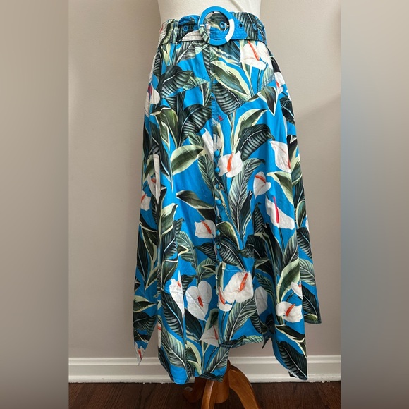 Farm Rio Blue Anthurium Garden Asymmetric Midi Skirt - Picture 1 of 11